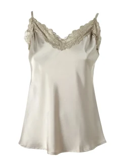 Solada Top donna effetto raso con scollo in pizzo e spalline strette - grigio