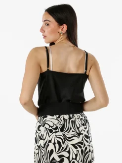 Solada Top donna effetto raso con scollo in pizzo e spalline strette - nero