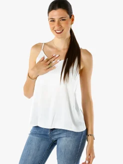 Solada Top donna effetto raso con spalline strette - bianco