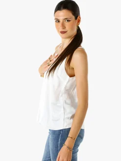 Solada Top donna effetto raso con spalline strette - bianco