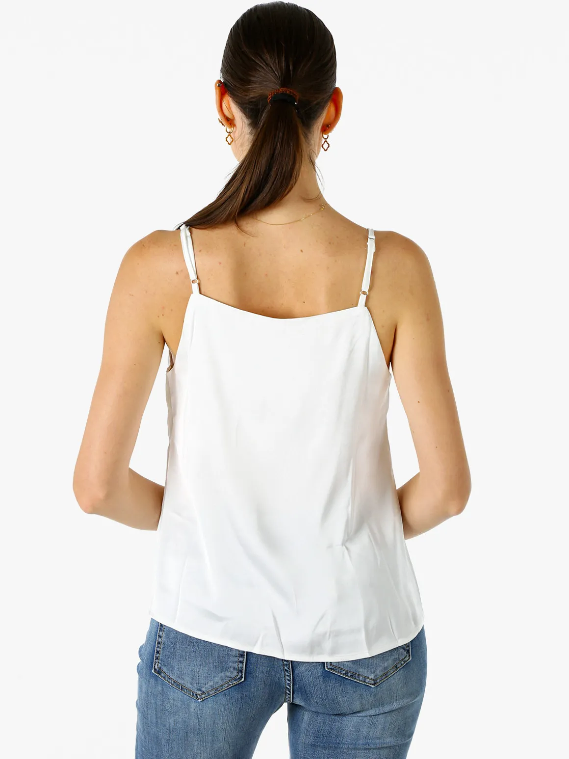 Solada Top donna effetto raso con spalline strette - bianco