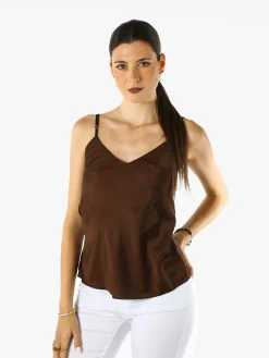 Solada Top donna effetto raso con scollo a V davanti e dietro - moro