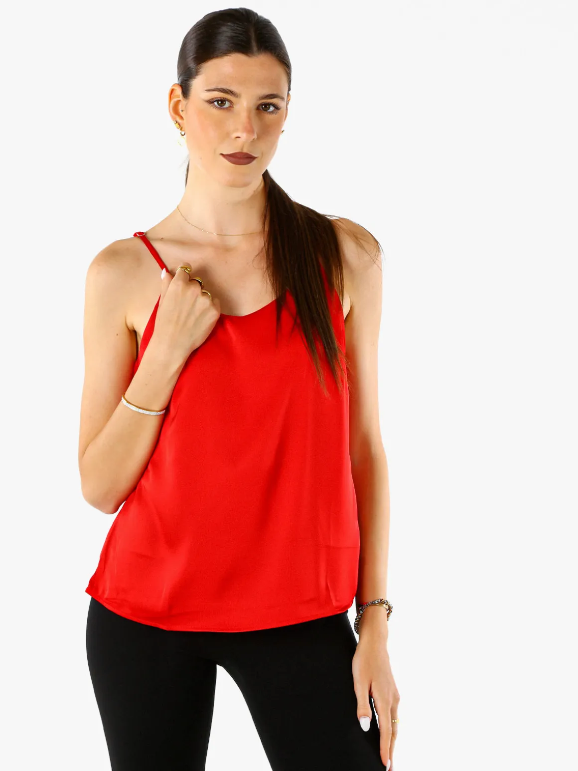 Solada Top donna effetto raso con spalline strette - rosso