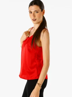 Solada Top donna effetto raso con spalline strette - rosso