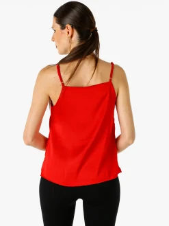 Solada Top donna effetto raso con spalline strette - rosso
