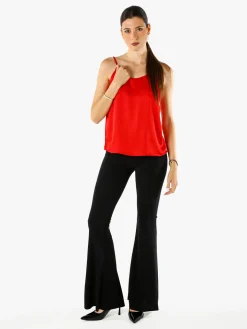 Solada Top donna effetto raso con spalline strette - rosso