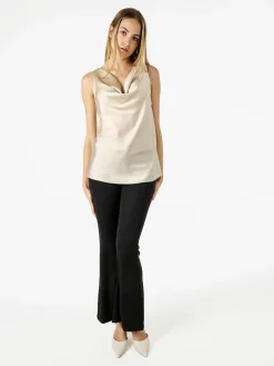 Solada Top donna effetto raso con scollo a cascata - beige