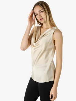 Solada Top donna effetto raso con scollo a cascata - beige