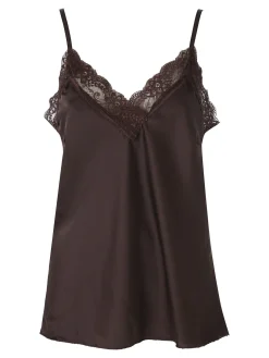 Solada Top donna effetto raso con scollo in pizzo e spalline strette - moro