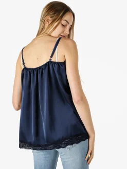 Solada Top donna effetto raso con pizzo - blu scuro