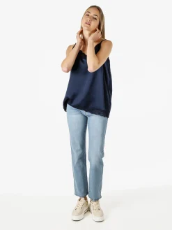 Solada Top donna effetto raso con pizzo - blu scuro