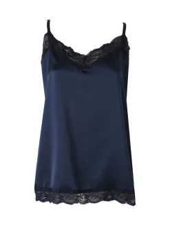 Solada Top donna effetto raso con pizzo - blu scuro