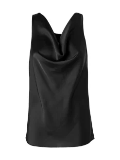 Solada Top donna effetto raso con scollo a cascata - nero