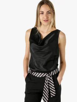 Solada Top donna effetto raso con scollo a cascata - nero