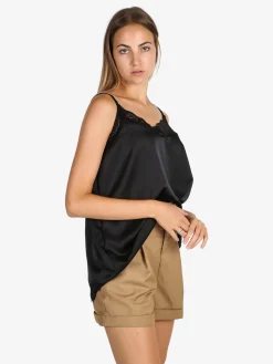 Solada Top donna effetto raso con pizzo - nero