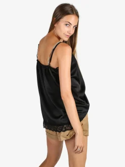 Solada Top donna effetto raso con pizzo - nero