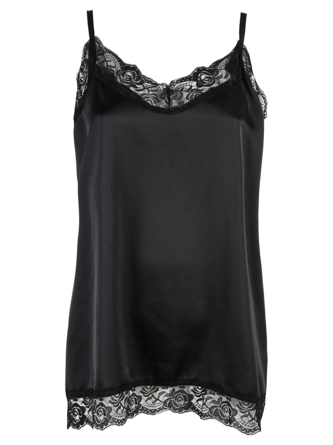 Solada Top donna effetto raso con pizzo - nero