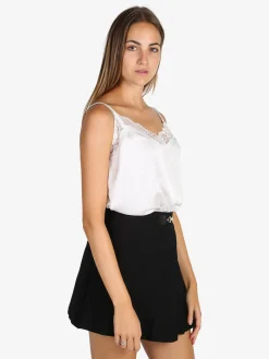Solada Top donna effetto raso con pizzo - bianco