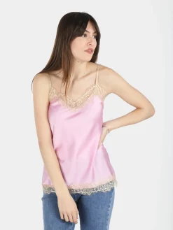 Solada Top donna effetto raso con pizzo