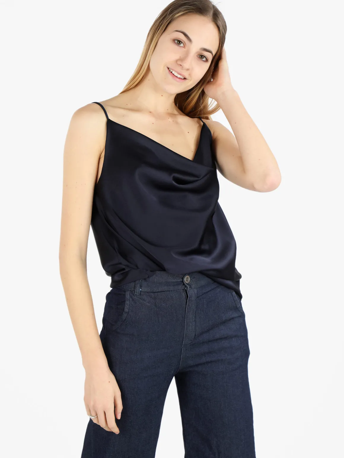 Solada Top donna effetto raso con scollo a cascata