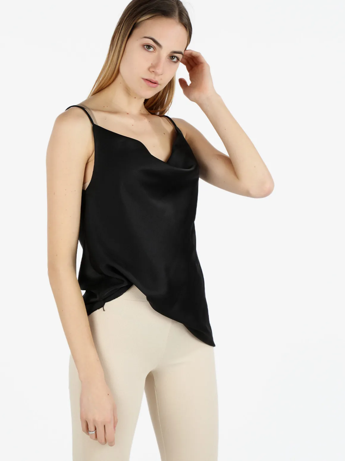 Solada Top donna effetto raso con scollo a cascata