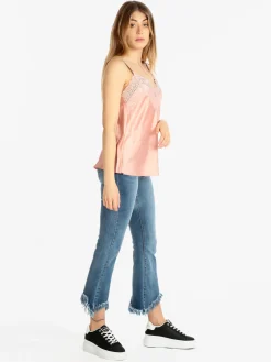Solada Top donna effetto raso con pizzo