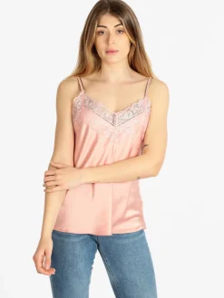 Solada Top donna effetto raso con pizzo