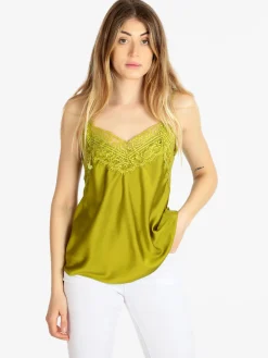 Solada Top donna effetto raso con pizzo