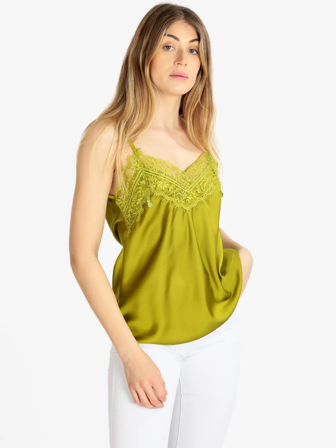 Solada Top donna effetto raso con pizzo