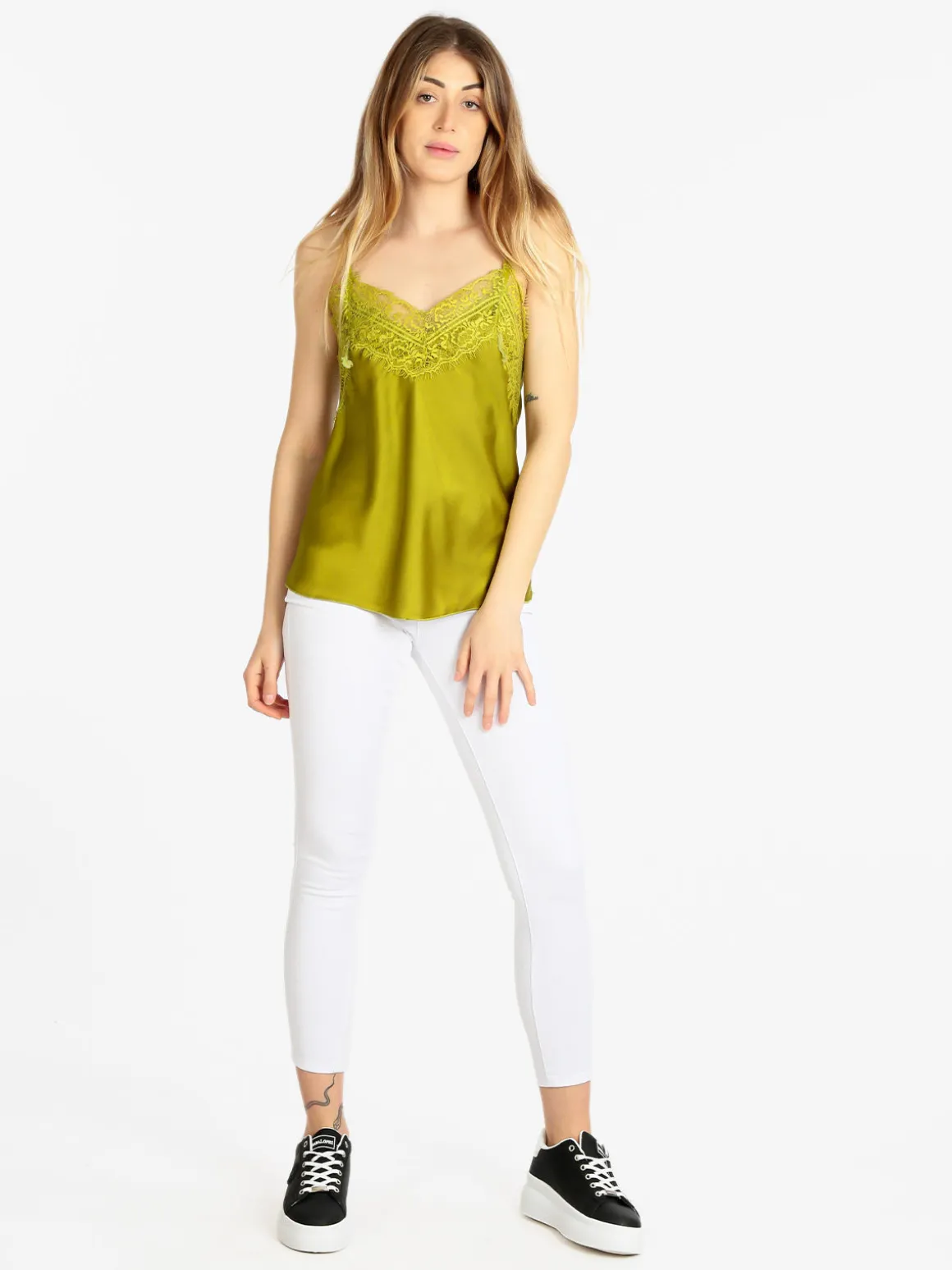 Solada Top donna effetto raso con pizzo
