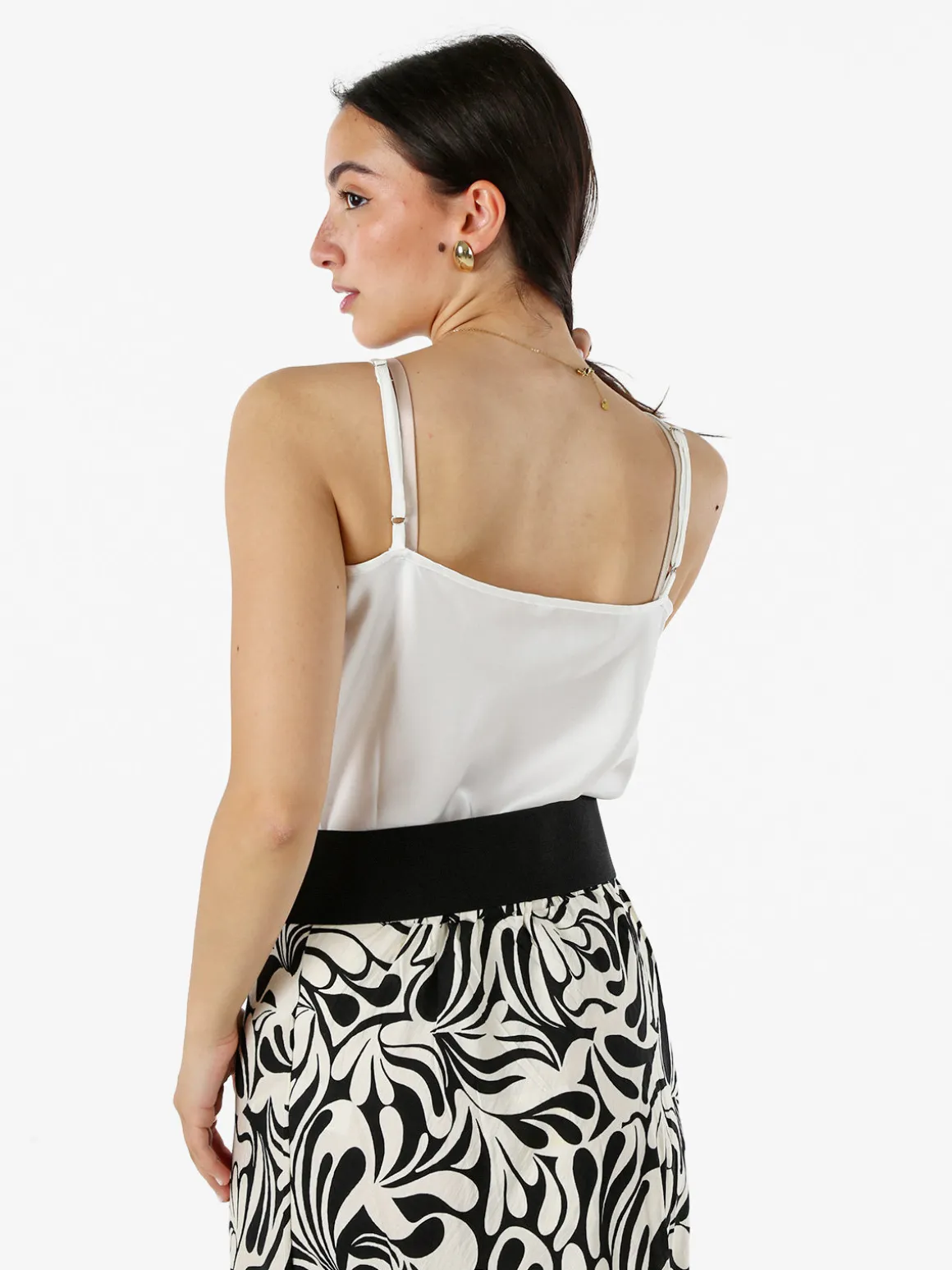 Solada Top donna effetto raso con scollo in pizzo e spalline strette - bianco