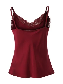 Solada Top donna effetto raso con scollo in pizzo e spalline strette - bordeaux