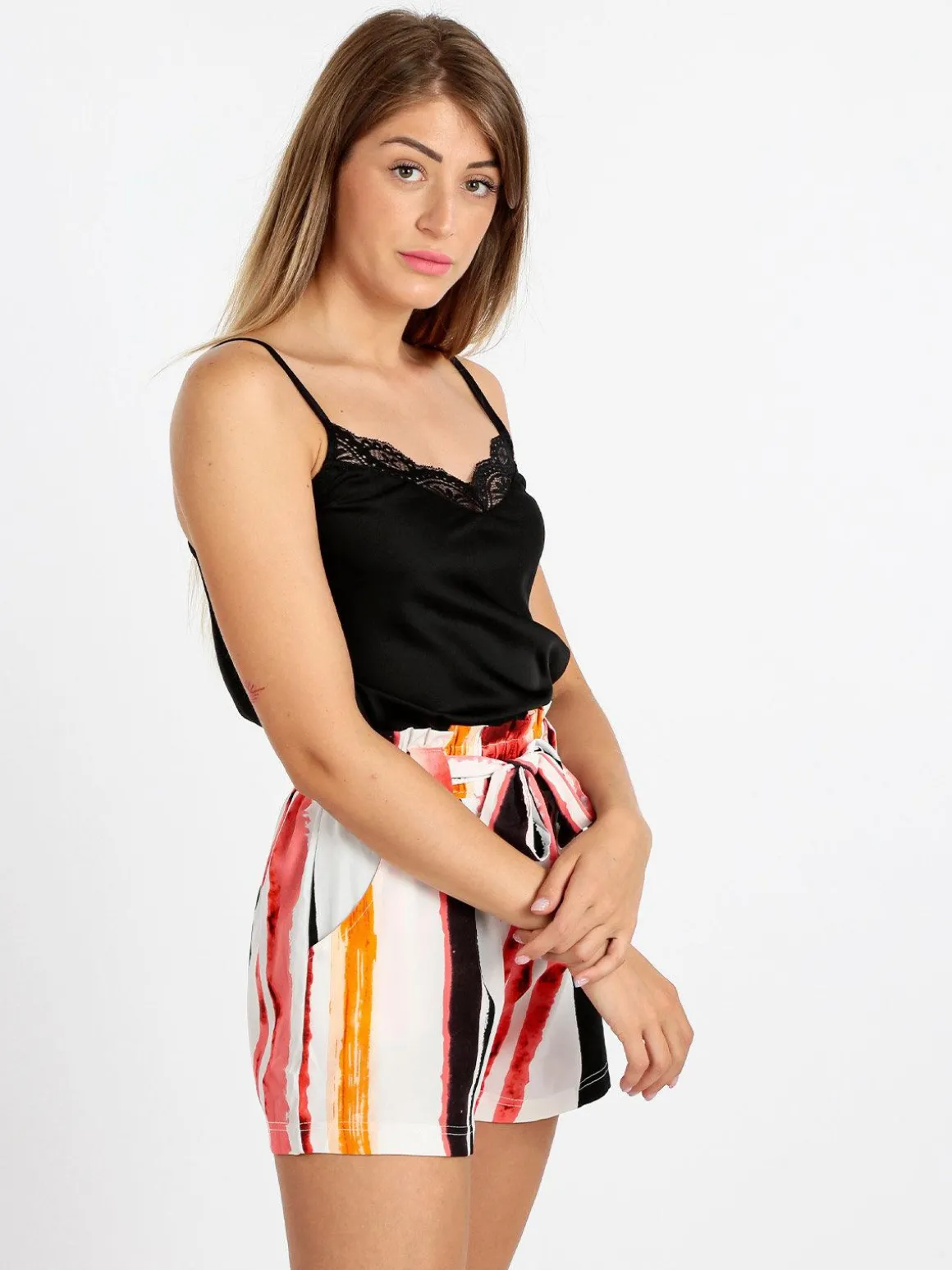 Solada Top donna effetto seta con pizzo