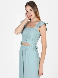 Solada Top donna elasticizzato con spalline a volant