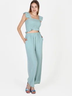 Solada Top donna elasticizzato con spalline a volant
