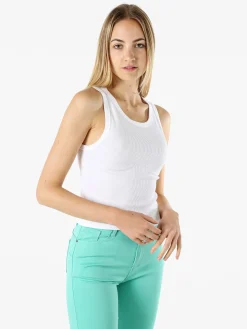 Solada Top donna girocollo a costine - bianco