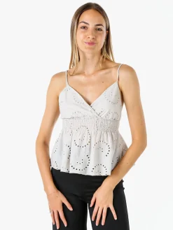Solada Top donna in cotone con dettagli macramè con spalline sottili - beige