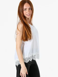 Solada Top donna in cotone con pizzo sul finale - bianco