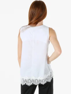 Solada Top donna in cotone con pizzo sul finale - bianco