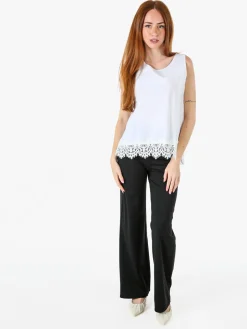 Solada Top donna in cotone con pizzo sul finale - bianco