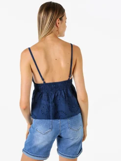 Solada Top donna in cotone con dettagli macramè con spalline sottili - blu scuro
