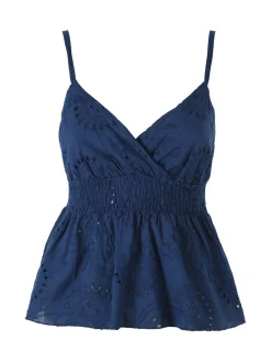 Solada Top donna in cotone con dettagli macramè con spalline sottili - blu scuro