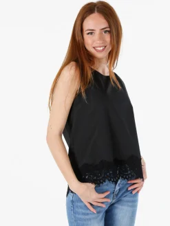 Solada Top donna in cotone con pizzo sul finale - nero