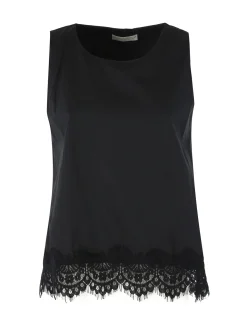 Solada Top donna in cotone con pizzo sul finale - nero
