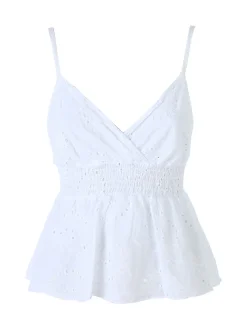 Solada Top donna in cotone con dettagli macramè con spalline sottili - bianco