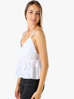 Solada Top donna in cotone con dettagli macramè con spalline sottili - bianco