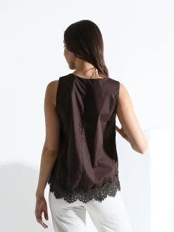 Solada Top donna in cotone con pizzo sul finale - blu scuro