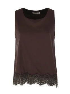Solada Top donna in cotone con pizzo sul finale - blu scuro