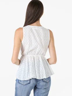 Solada Top donna in cotone con macramè e scollo a portafoglio - bianco