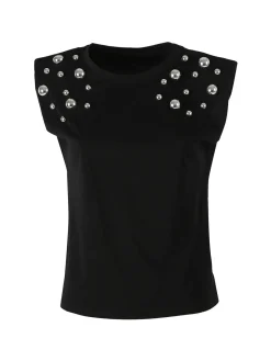 Solada Top donna in cotone con borchie - nero